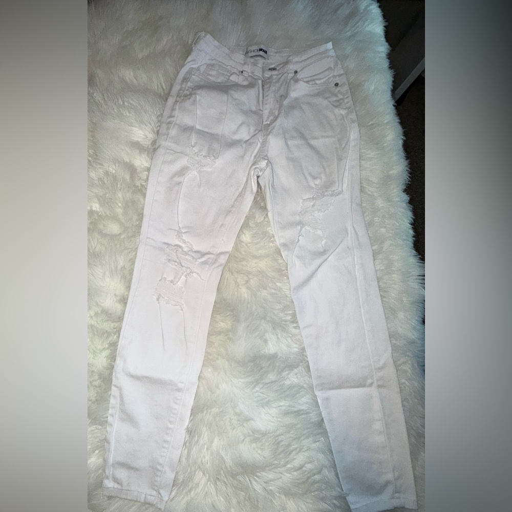 Fashion Nova White Distressed Skinny Jeans